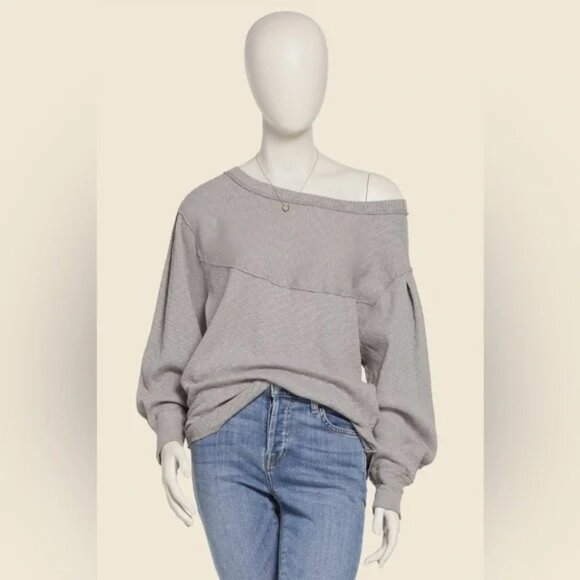 Free People OG Long Sleeve Pullover Top Stone Size Small #OB1164798 - Picture 7 of 9